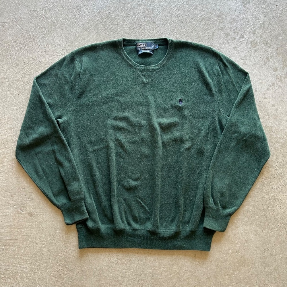 Vintage 90s Polo Ralph Lauren Sweater Size Large Forrest Green Cotton Pullover